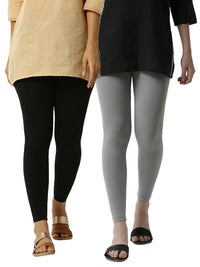 Pack of 2 De Moza Ladies Superior Ankle Leggings Black&Light Grey