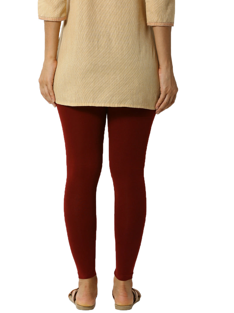 De Moza Superior Ankle Length Leggings Combo Pack of 2 Maroon&Cobalt - De Moza