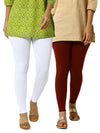 De Moza Superior Ankle Length Leggings Combo Pack of 2 White&Maroon - De Moza