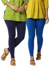 De Moza Superior Ankle Length Leggings Combo Pack of 2 Navy Blue&Cobalt - De Moza
