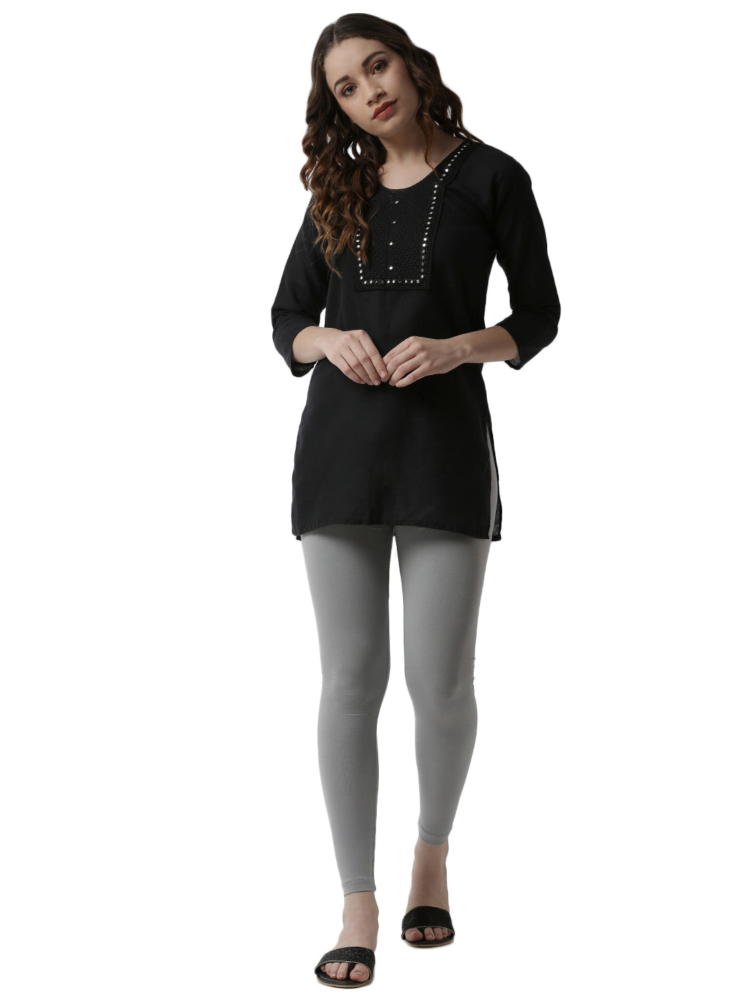 De Moza Superior Ankle Length Leggings Combo Pack of 2 Navy Blue&Light Grey - De Moza