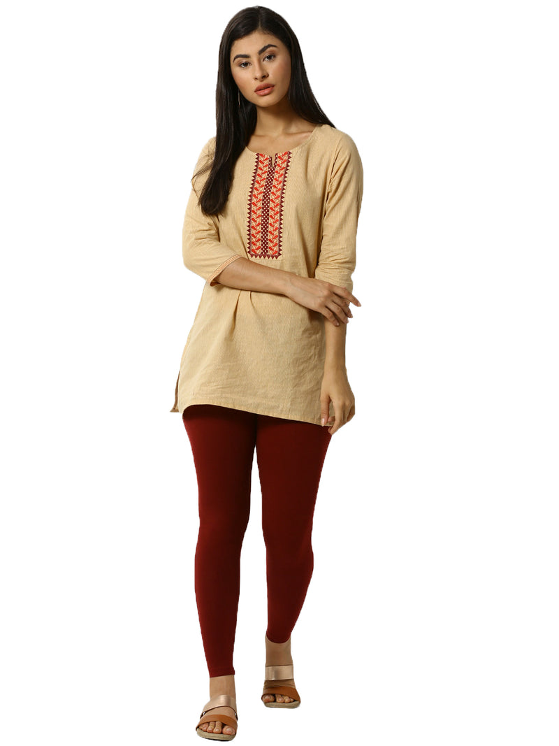 De Moza Superior Ankle Length Leggings Combo Pack of 2 White&Maroon - De Moza