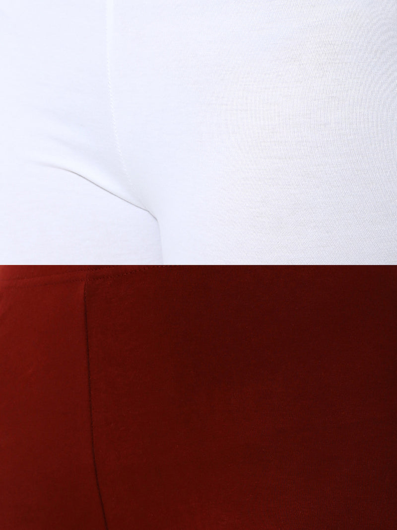 De Moza Superior Ankle Length Leggings Combo Pack of 2 White&Maroon - De Moza