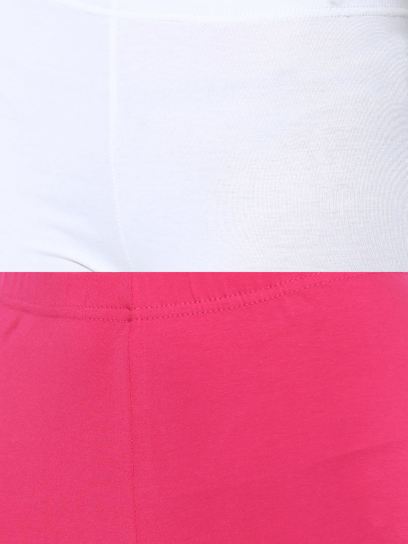 De Moza Superior Ankle Length Leggings Combo Pack of 2 White&Fuchsia - De Moza