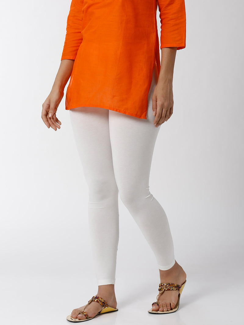 De Moza - Women's White Leggings Ankle Length (4890552172607)