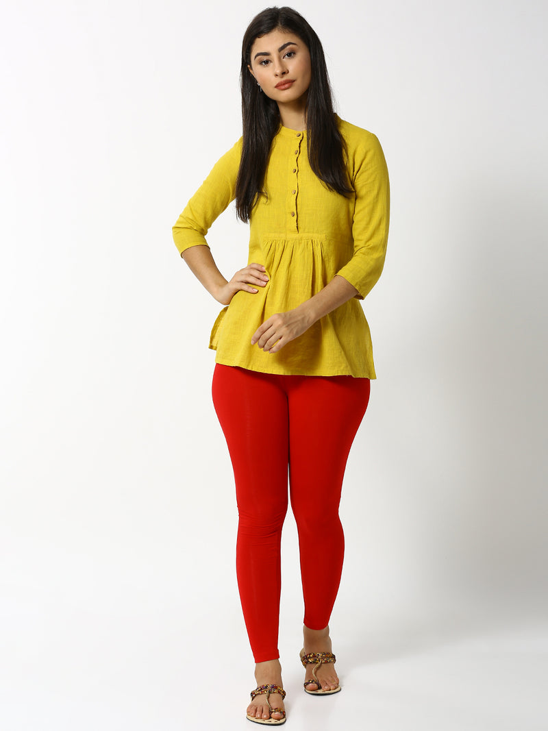 De Moza Women's Ankle Length Leggings Solid Viscose True Red - De Moza (4890552795199)