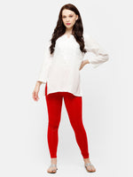 De Moza Superior Ankle Length Leggings Combo Pack of 2 White&True Red - De Moza