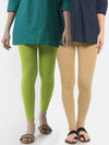 De Moza Superior Ankle Length Leggings Combo Pack of 2 Lime&Skin - De Moza