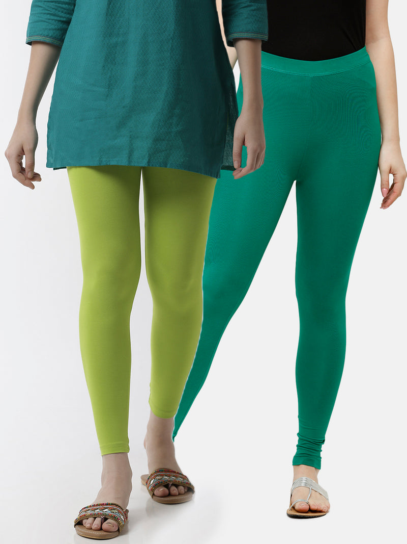 De Moza Superior Ankle Length Leggings Combo Pack of 2 Lime&Emerald Green - De Moza