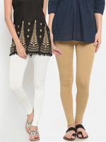 De Moza Superior Ankle Length Leggings Combo Pack of 2 Offwhite&Skin - De Moza