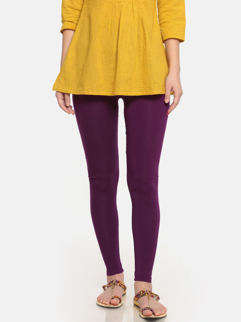 De Moza Superior Ankle Length Leggings Combo Pack of 2 Offwhite&Dark Purple - De Moza