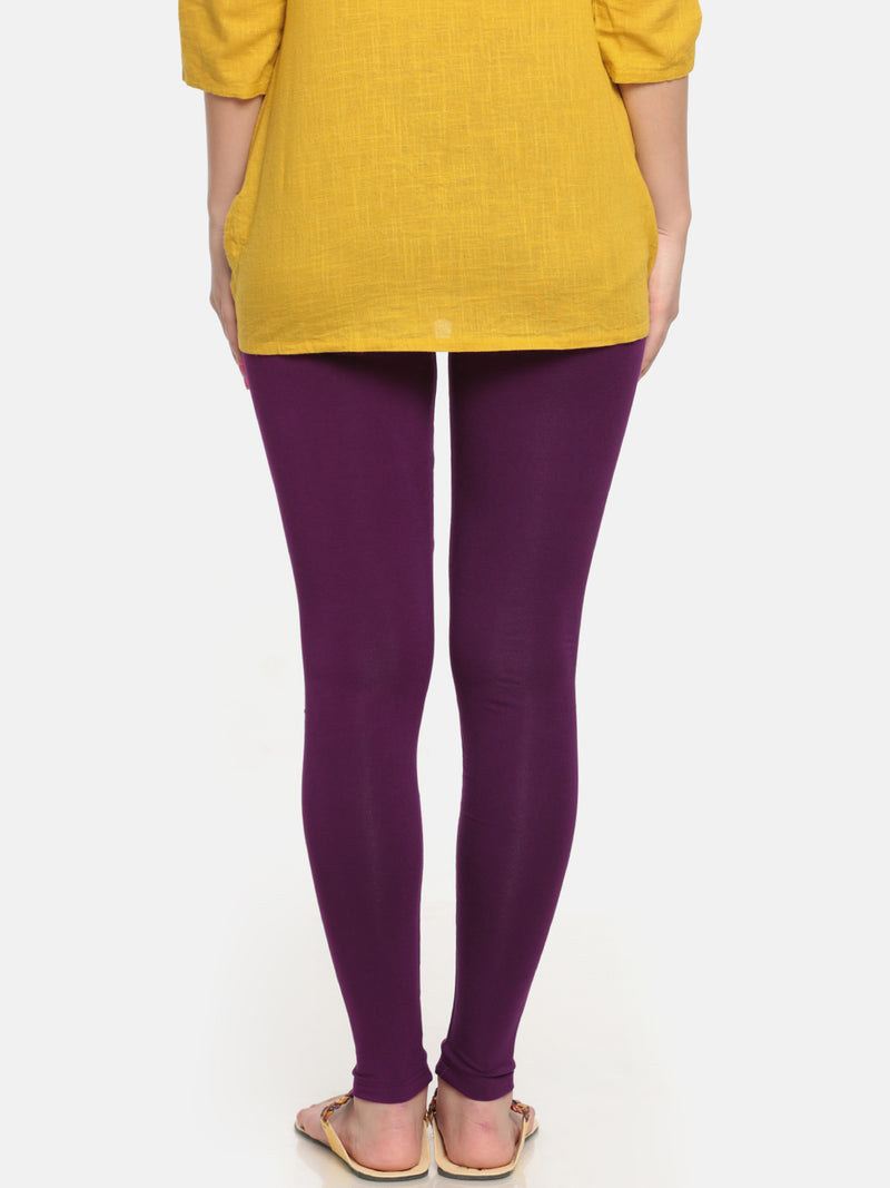 De Moza Superior Ankle Length Leggings Combo Pack of 2 Offwhite&Dark Purple - De Moza