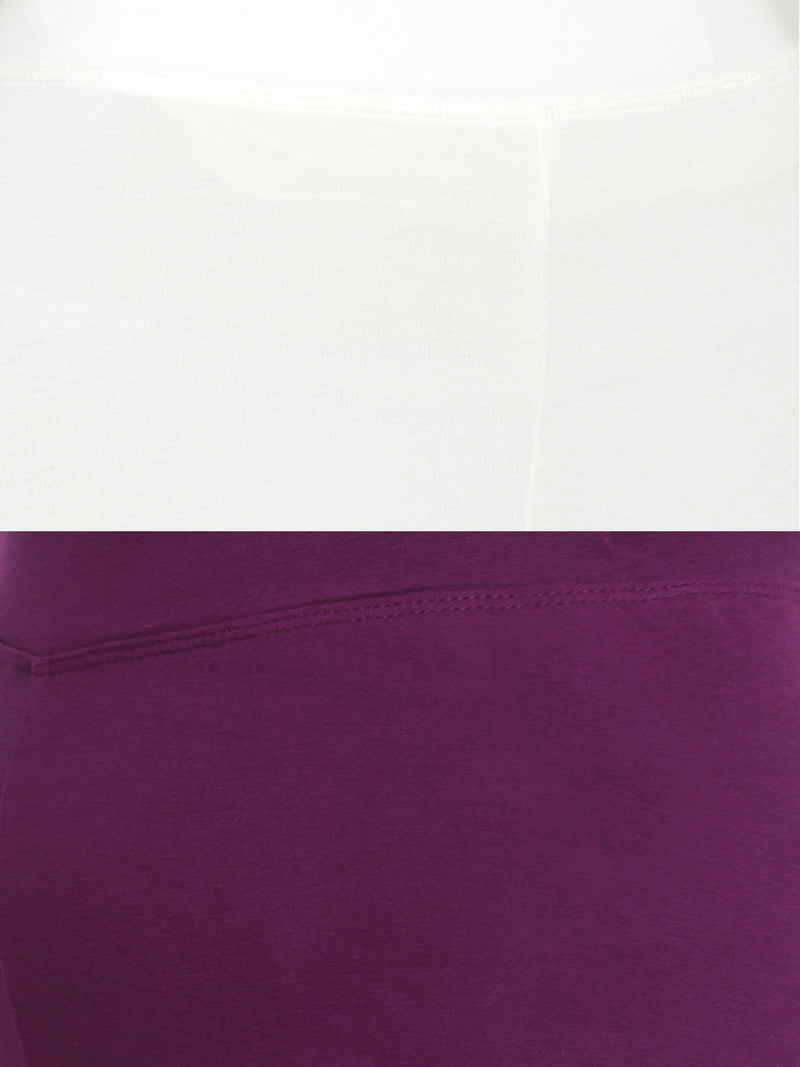 De Moza Superior Ankle Length Leggings Combo Pack of 2 Offwhite&Dark Purple - De Moza