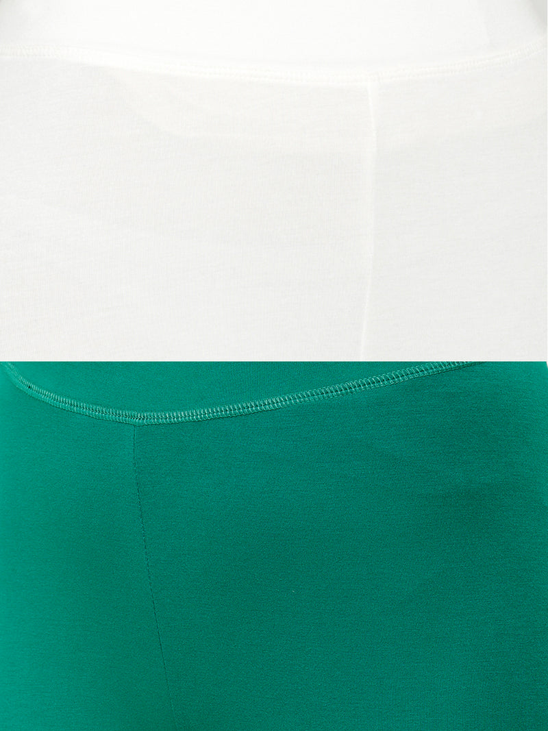 De Moza Superior Ankle Length Leggings Combo Pack of 2 Offwhite&Emerald Green - De Moza