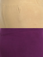 De Moza Superior Ankle Length Leggings Combo Pack of 2 Skin&Dark Purple - De Moza