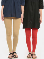 Pack of 2 De Moza Ladies Superior Ankle Leggings Skin&Rust Orange