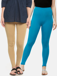 Pack of 2 De Moza Ladies Superior Ankle Leggings Skin&Teal