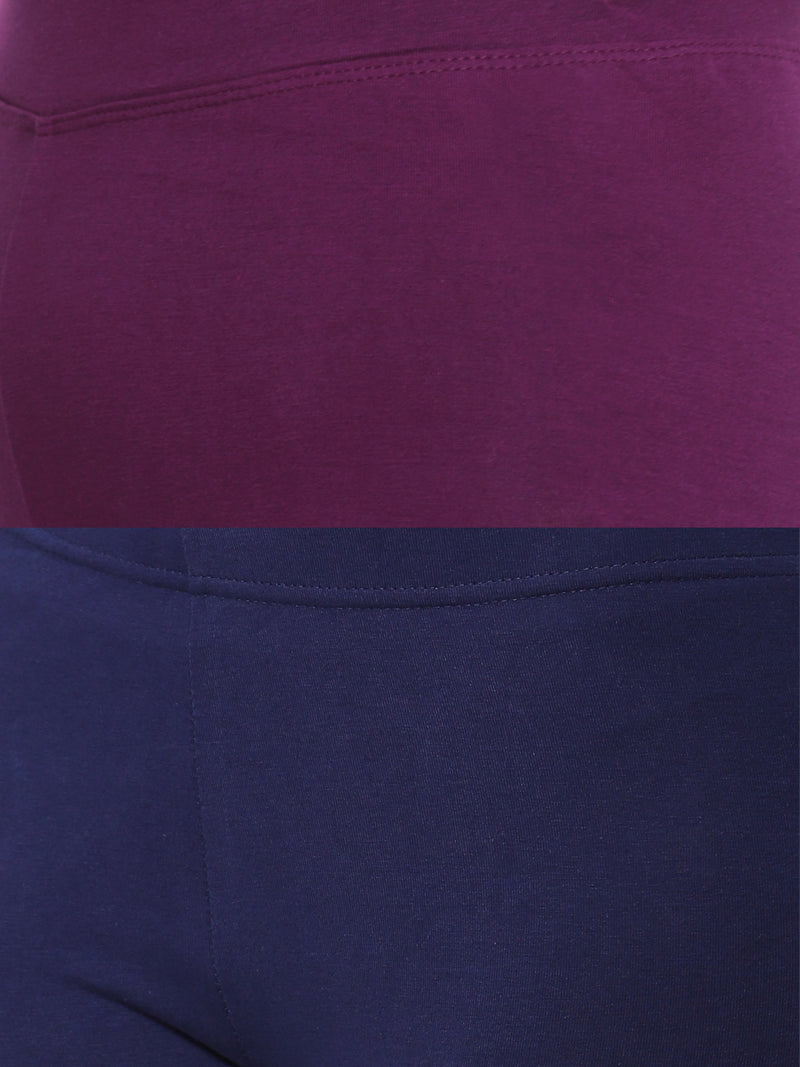 Pack of 2 De Moza Ladies Superior Ankle Leggings Dark Purple&Navy Blue