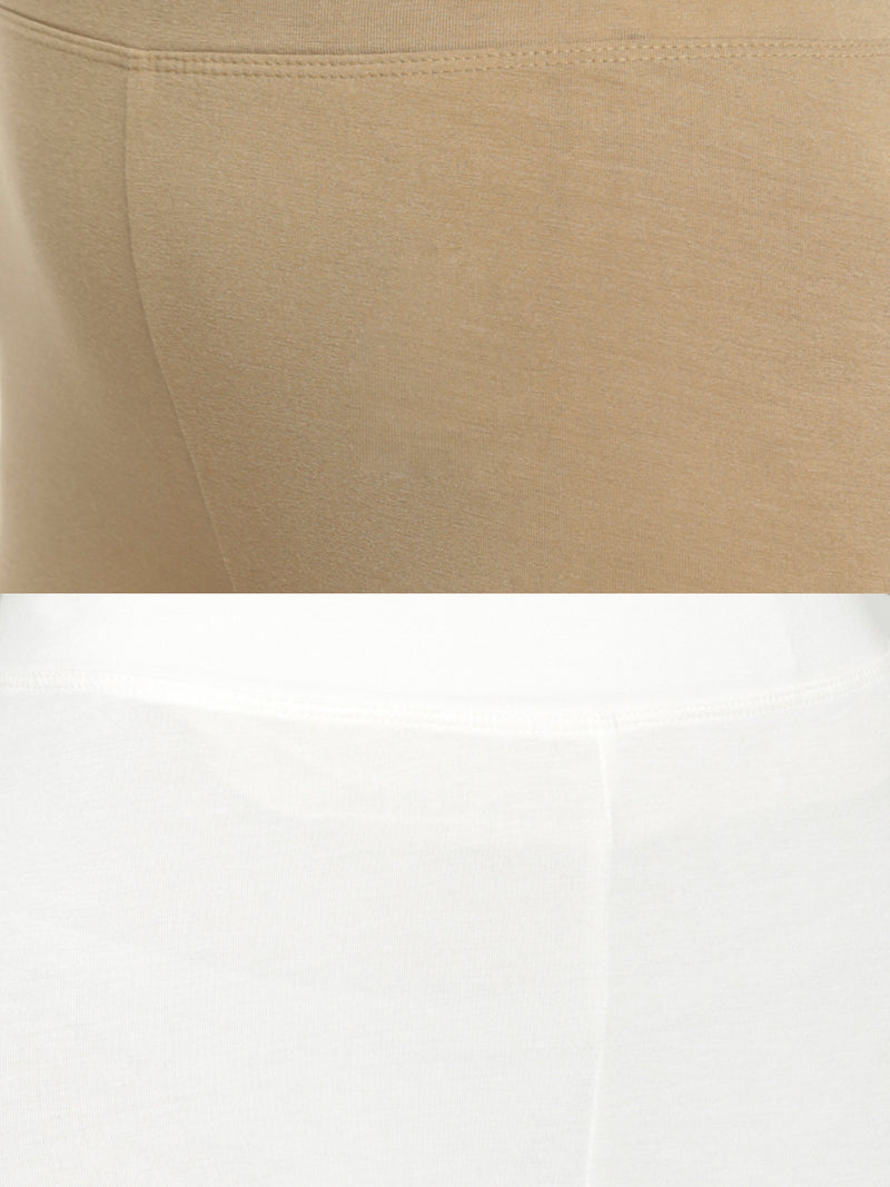 De Moza Superior Ankle Length Leggings Combo Pack of 2 Golden Beige&Offwhite - De Moza