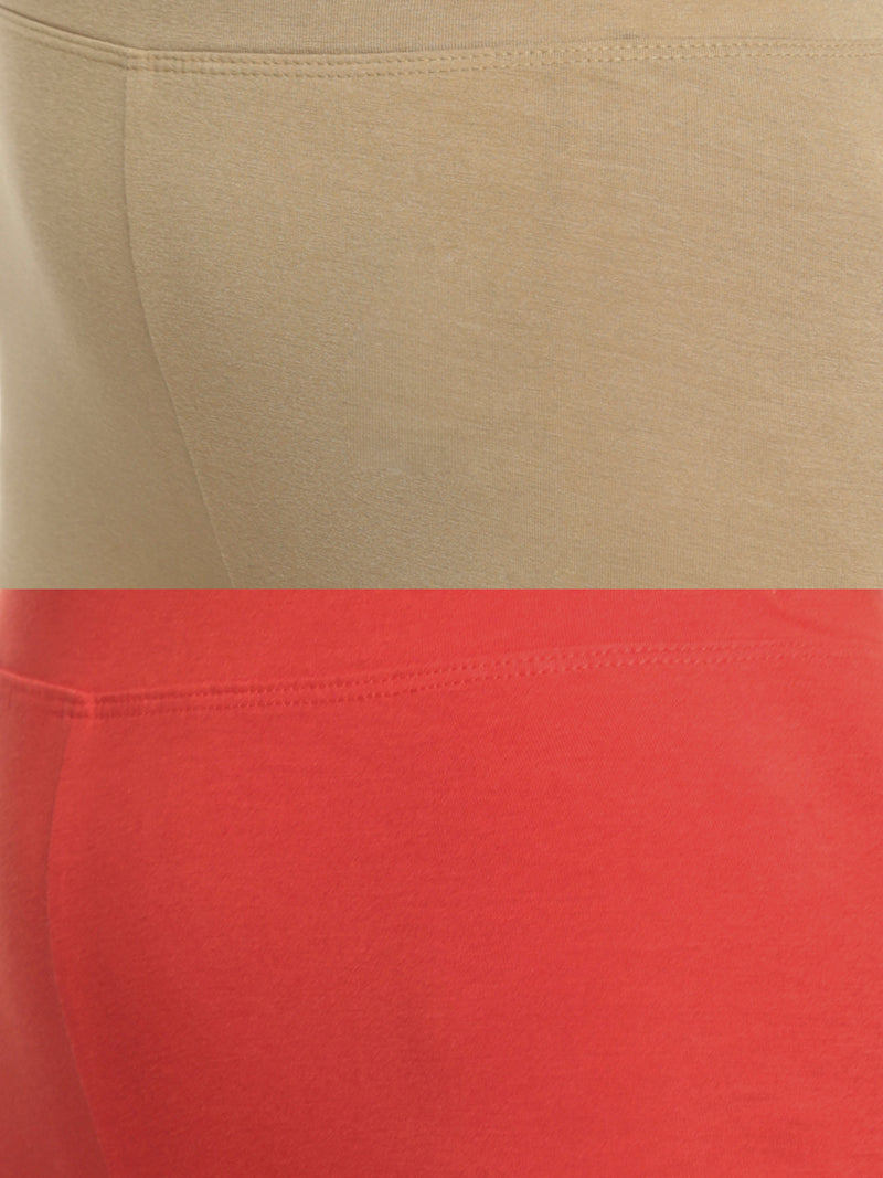De Moza Superior Ankle Length Leggings Combo Pack of 2 Golden Beige&Rust Orange - De Moza