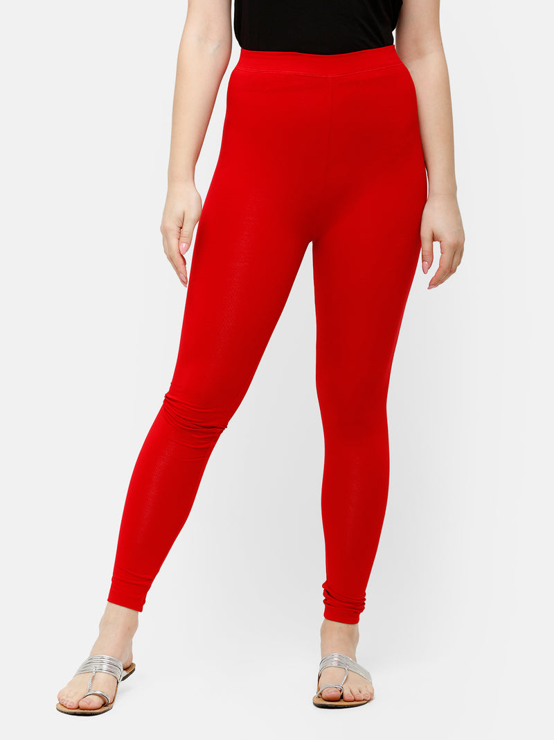 De Moza Superior Ankle Length Leggings Combo Pack of 2 Golden Beige&True Red - De Moza