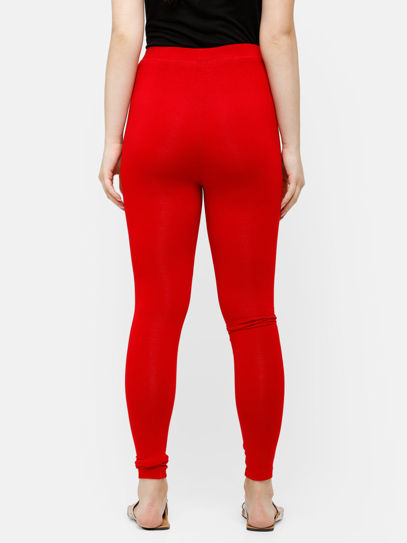 De Moza Superior Ankle Length Leggings Combo Pack of 2 Golden Beige&True Red - De Moza