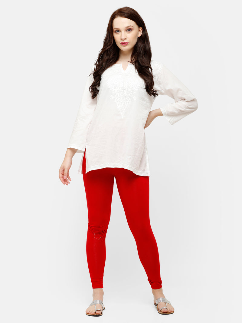 De Moza Superior Ankle Length Leggings Combo Pack of 2 Golden Beige&True Red - De Moza