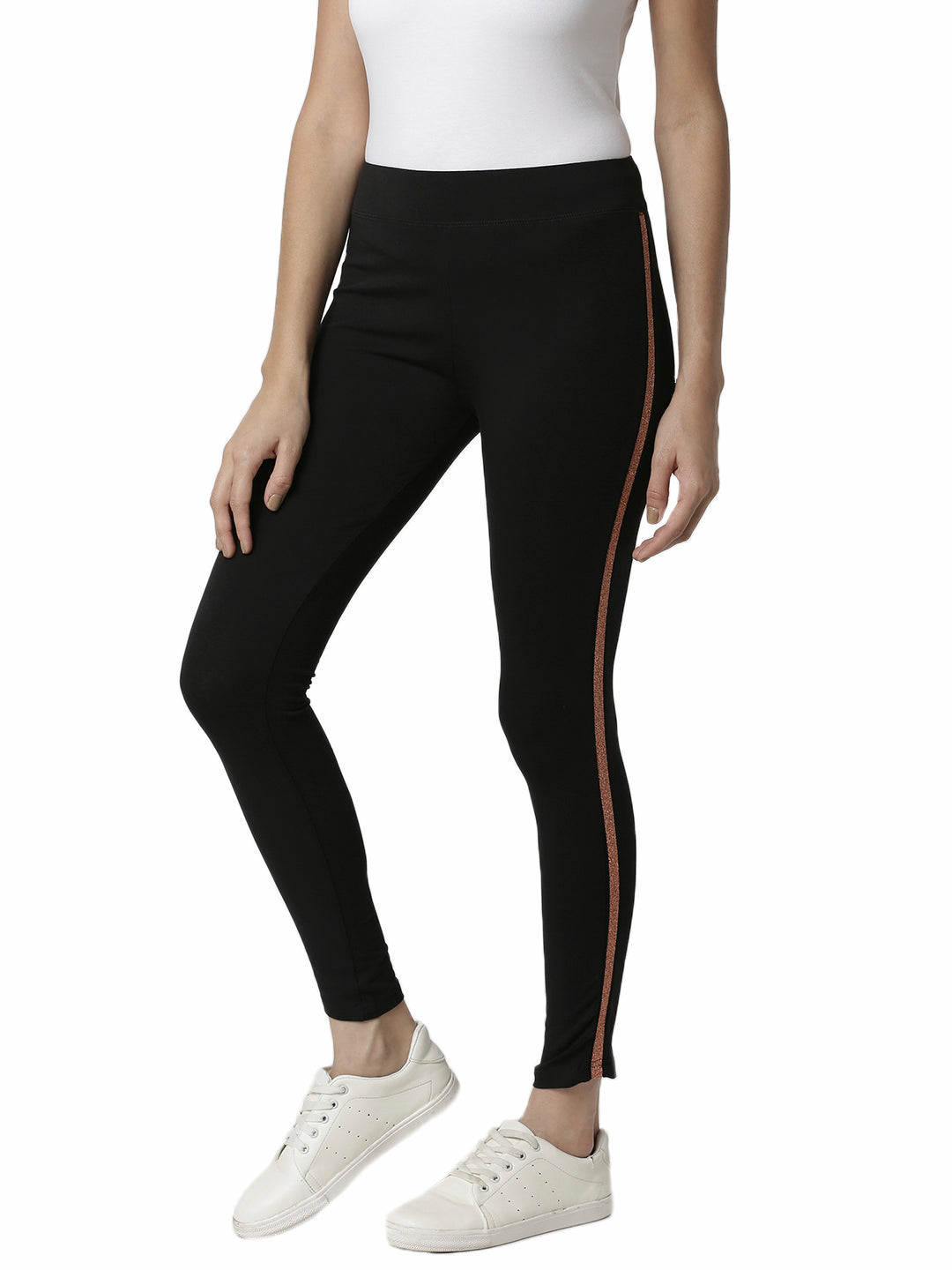 De Moza Ladies Copper gold Side Striped Leggings - De Moza (4383124586559)