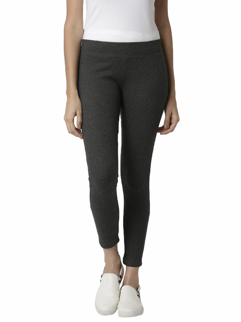 De Moza Women's Ankle Length Leggings Solid Cotton Anthra Melange - De Moza (4462929182783)
