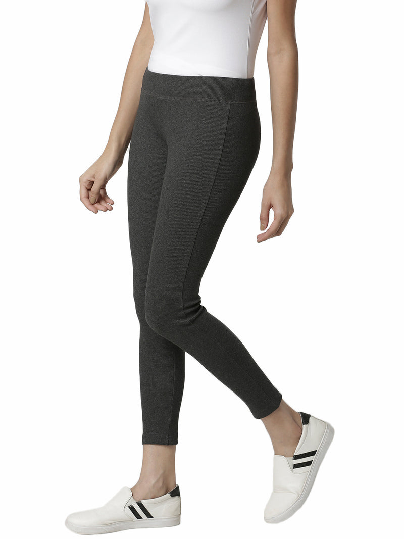 De Moza Women's Ankle Length Leggings Solid Cotton Anthra Melange - De Moza (4462929182783)