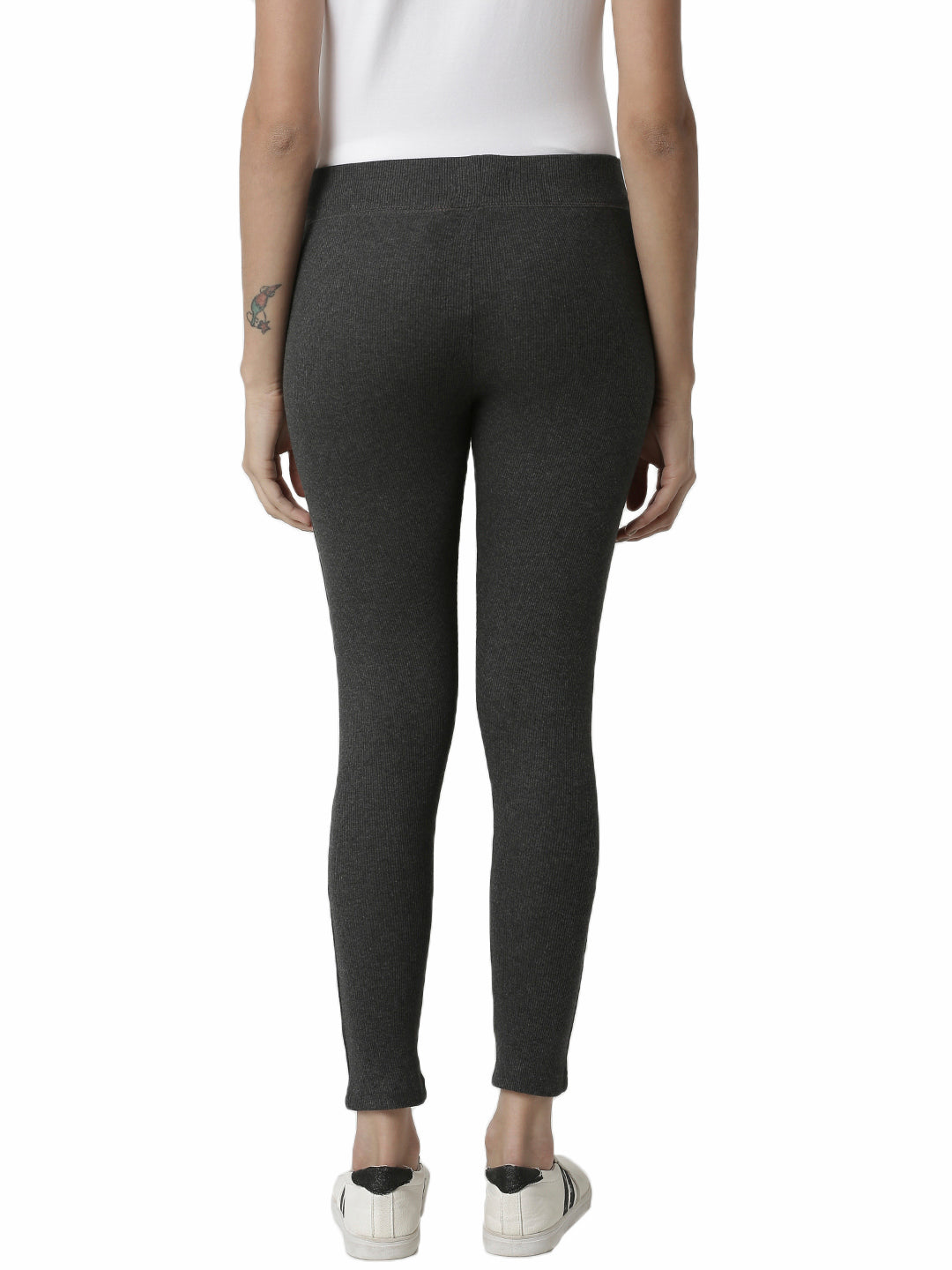 De Moza Women's Ankle Length Leggings Solid Cotton Anthra Melange - De Moza (4462929182783)