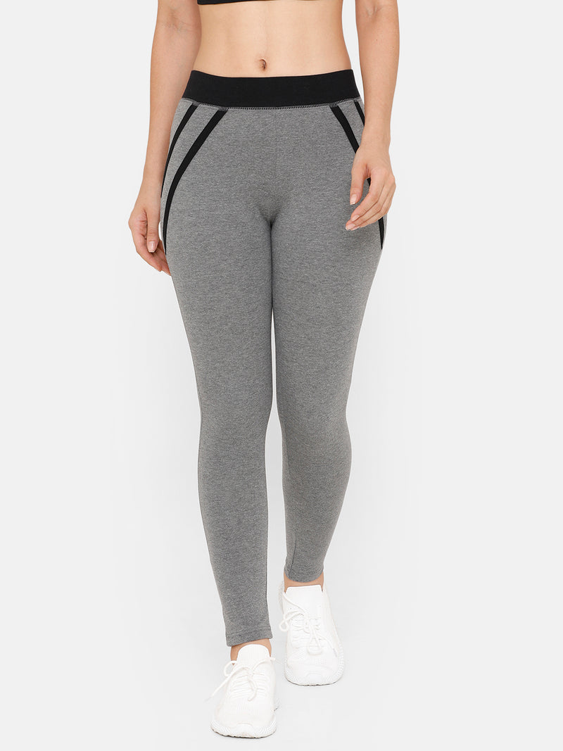 De Moza Women Sporty Ankle Length Leggings Solid Cotton Dark Grey Melange - De Moza (4712829026367)