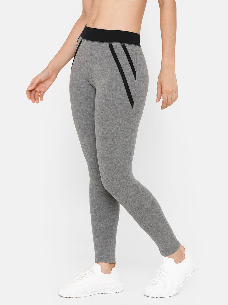 De Moza Women Sporty Ankle Length Leggings Solid Cotton Dark Grey Melange - De Moza (4712829026367)