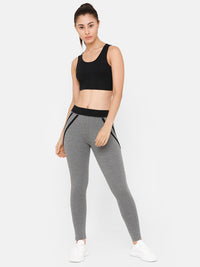 De Moza Women Sporty Ankle Length Leggings Solid Cotton Dark Grey Melange - De Moza (4712829026367)