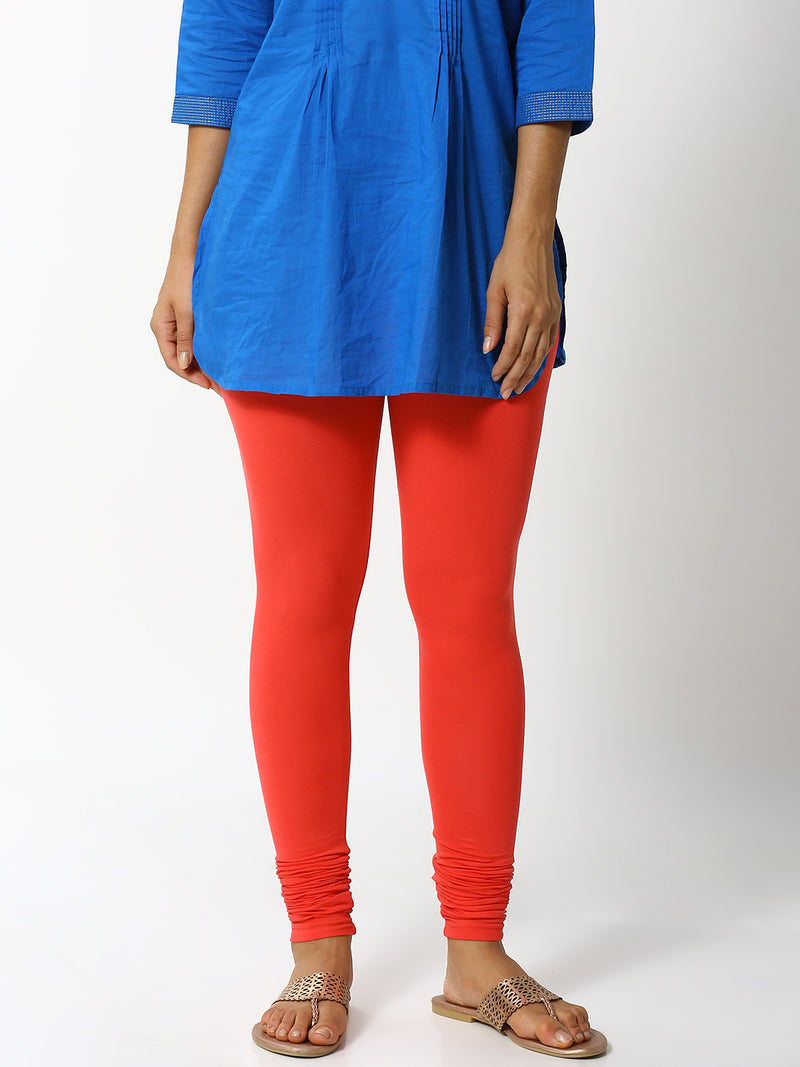 De Moza Women's Chudidhar Leggings Solid Cotton Lycra Coral - De Moza (4890550337599)