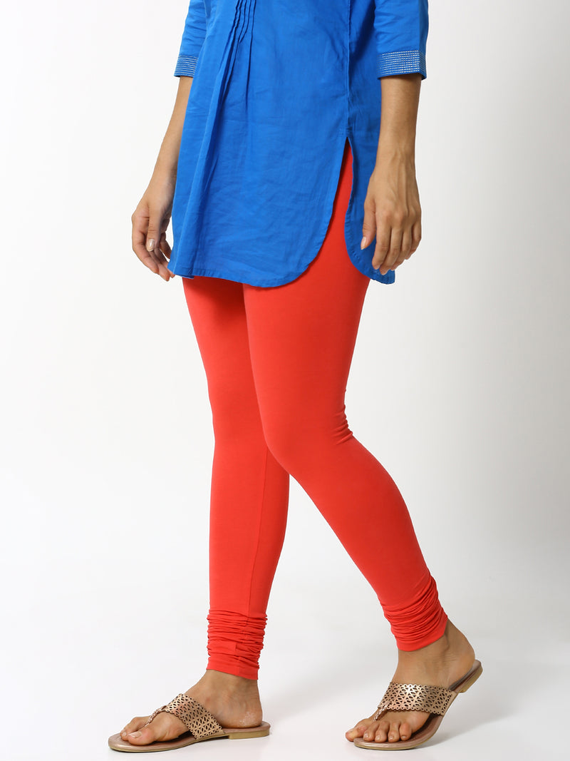 De Moza Women's Chudidhar Leggings Solid Cotton Lycra Coral - De Moza (4890550337599)