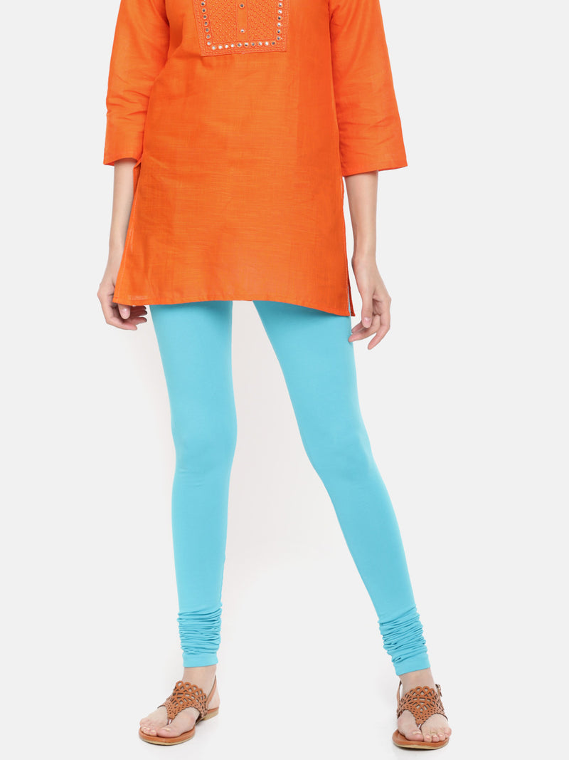 De Moza Women's Chudidhar Leggings Solid Cotton Lycra Light Blue - De Moza (4890550730815)