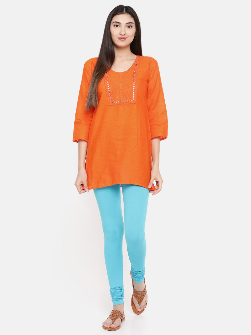 De Moza Women's Chudidhar Leggings Solid Cotton Lycra Light Blue - De Moza (4890550730815)
