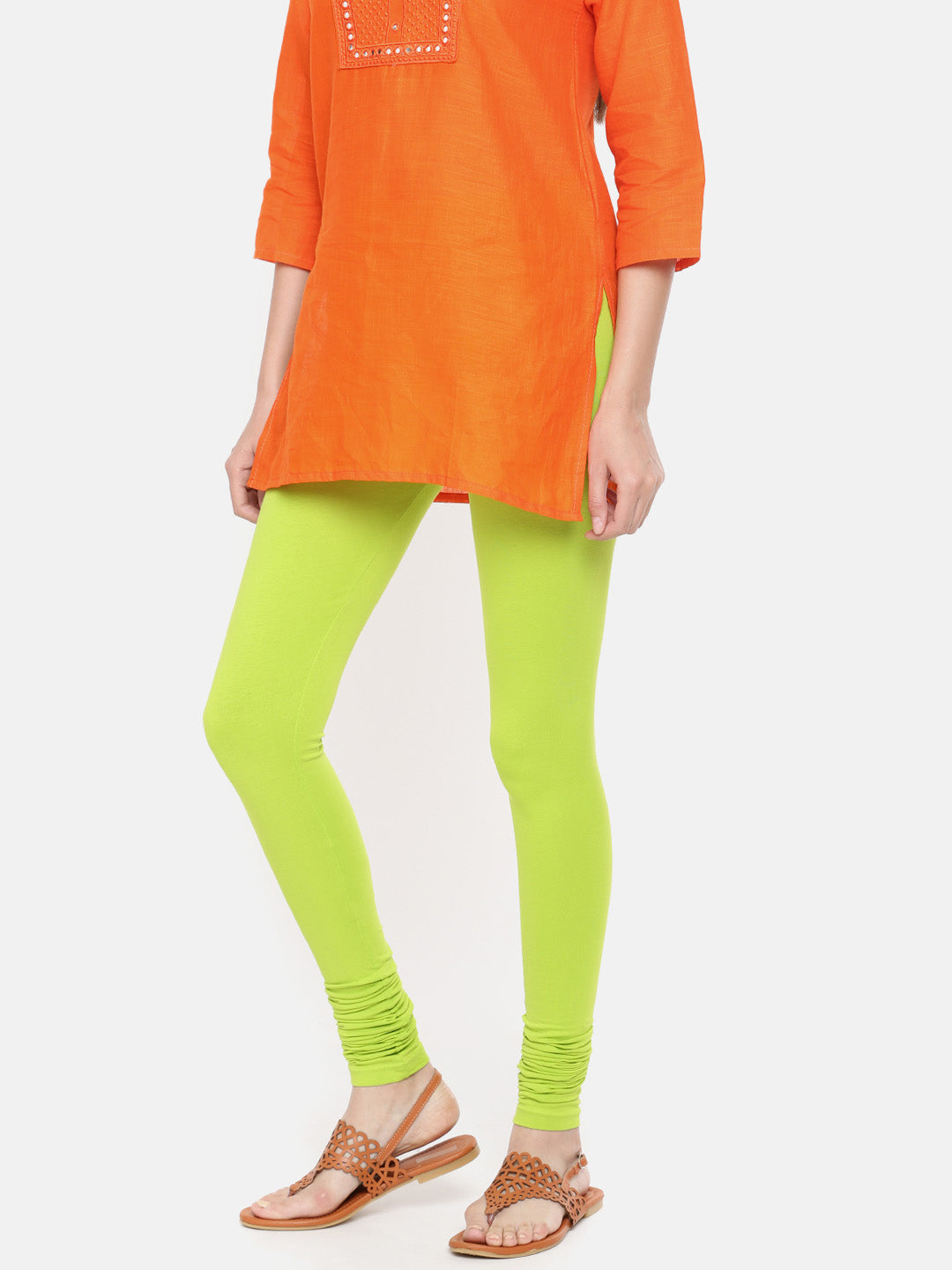 De Moza- Women's Lime Green Churidar Leggings  (4890550632511)