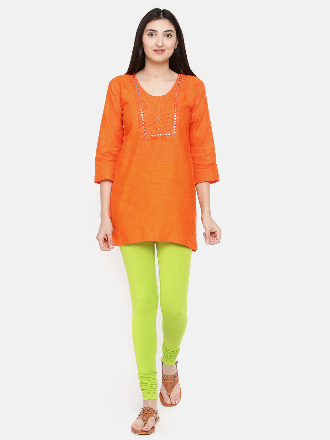 De Moza- Women's Lime Green Churidar Leggings  (4890550632511)