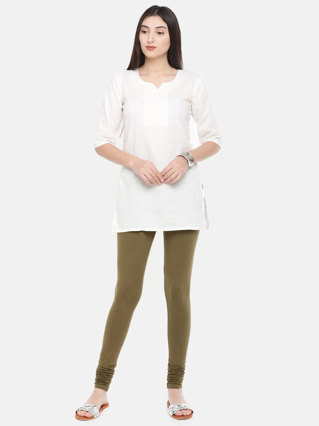 De Moza- Women's olive green churidar leggings (4890550698047)
