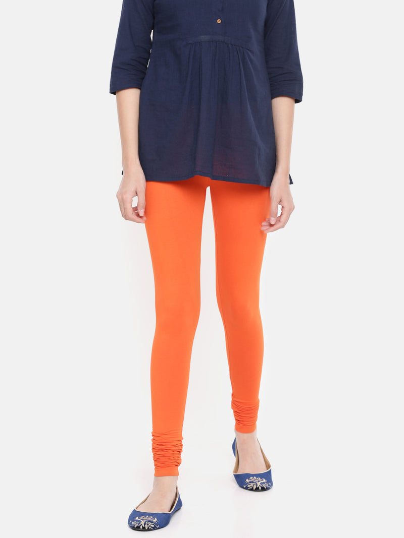 De Moza Women Churidar Leggings Solid Cotton Lycra Orange