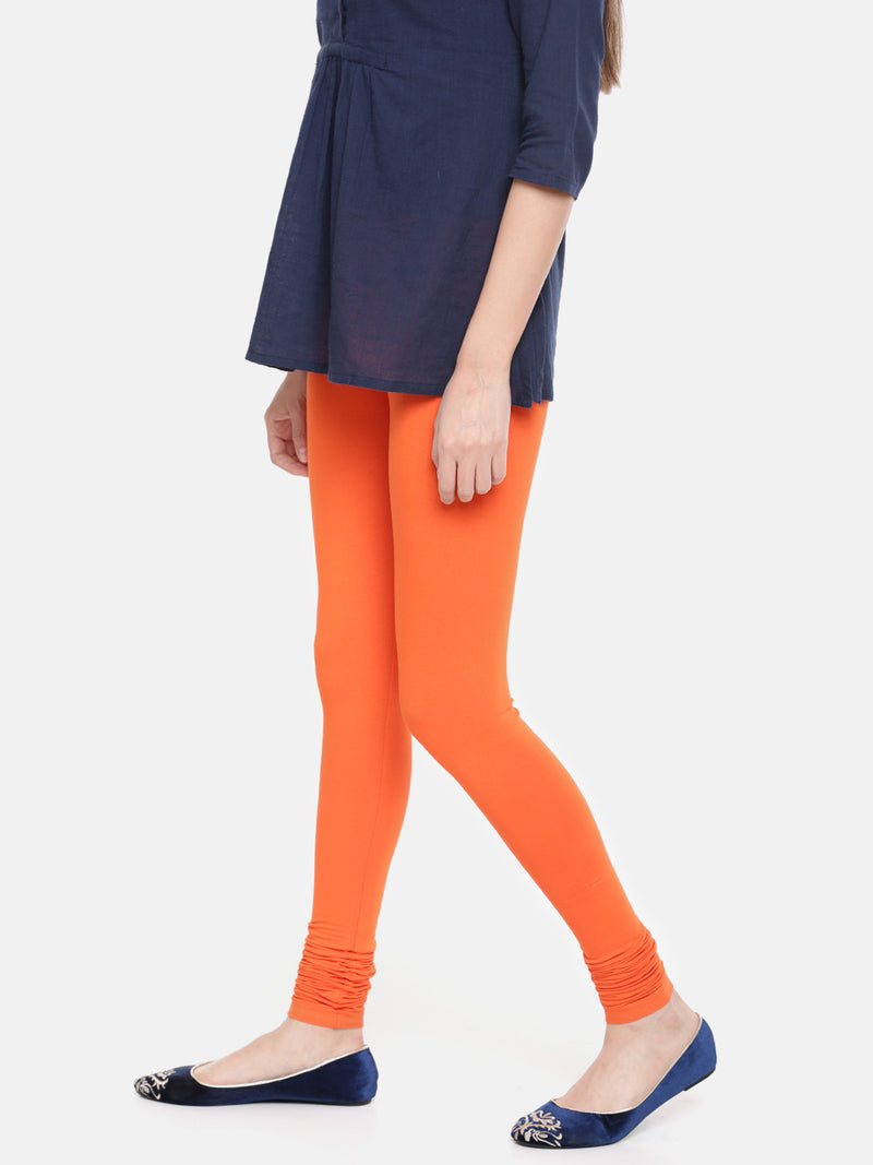 De Moza Women Churidar Leggings Solid Cotton Lycra Orange