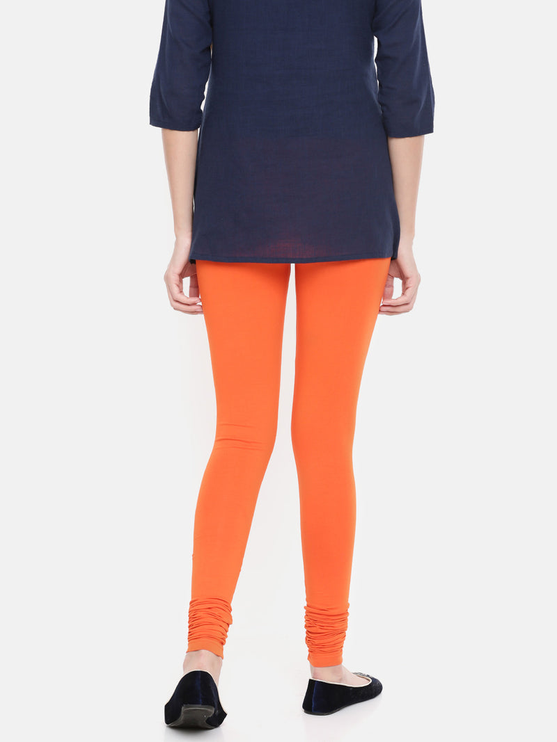 De Moza Women Churidar Leggings Solid Cotton Lycra Orange