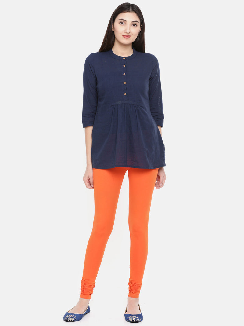 De Moza Women Churidar Leggings Solid Cotton Lycra Orange