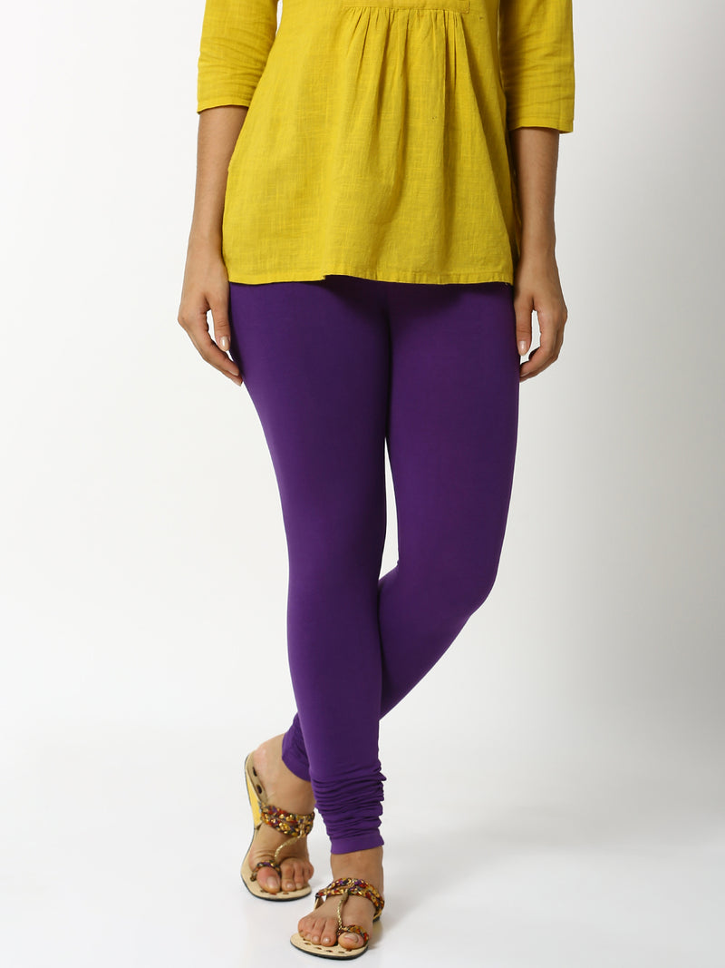 De Moza Ladies Churidar Leggings Solid Lycra Purple