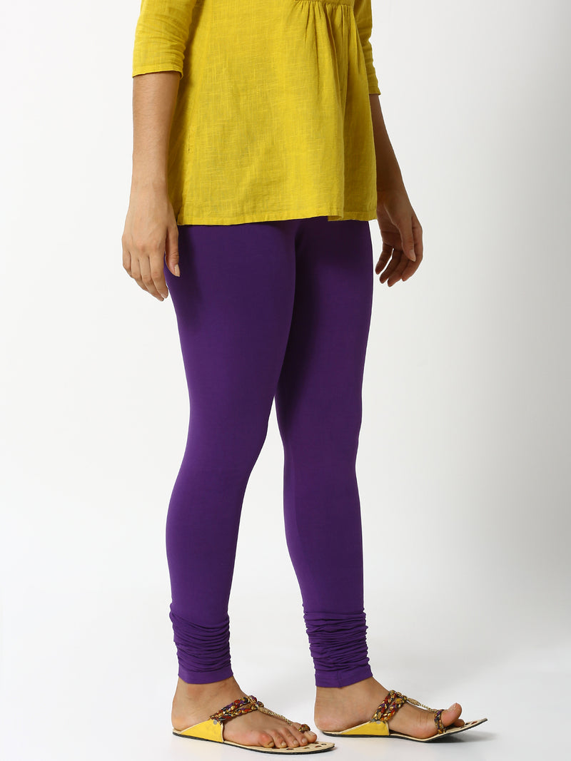 De Moza Ladies Churidar Leggings Solid Lycra Purple