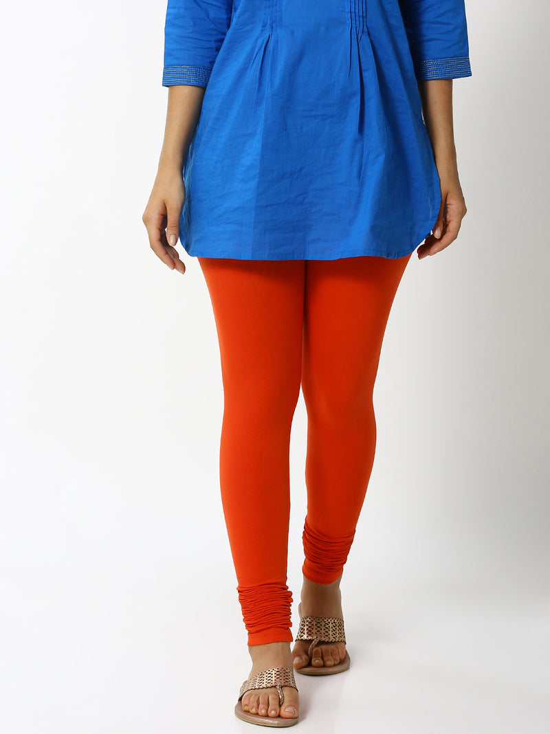 De Moza Ladies Churidar Leggings Solid Lycra Rust Orange