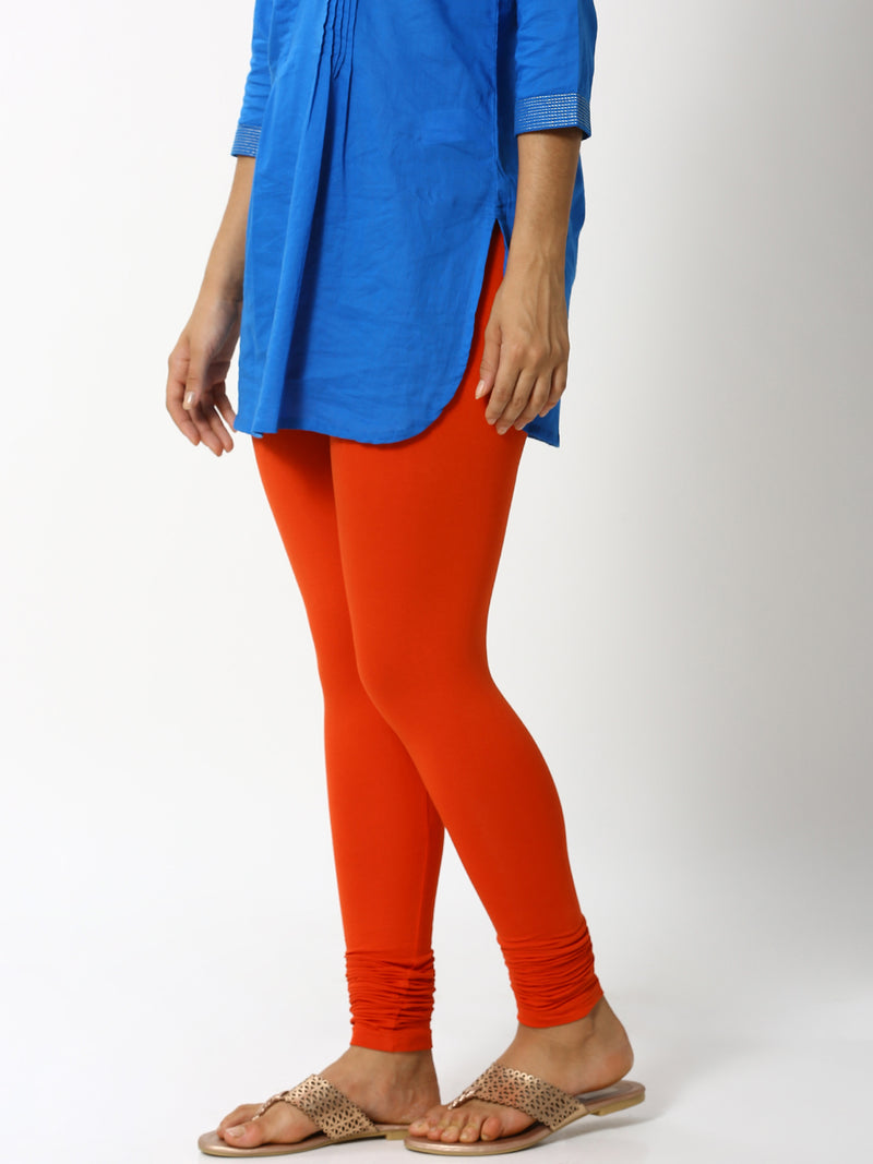 De Moza Ladies Churidar Leggings Solid Lycra Rust Orange