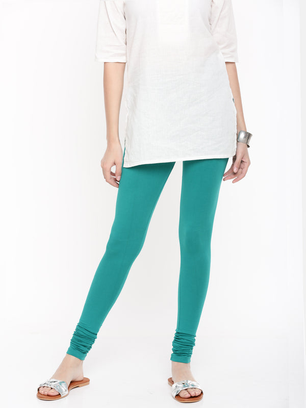 De Moza Ladies Churidar Leggings Solid Lycra Sea Green